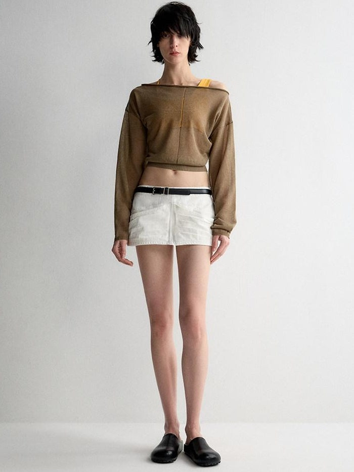 RUN TO THE FUTURE Washed Cotton Denim Pocket Minimalist A Line Low Waist Mini Skirts