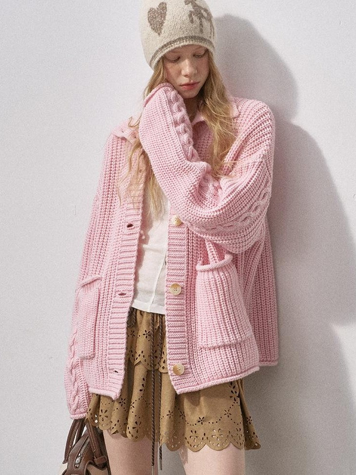 DIDDI MODA Sakura Pink Chunky Cable Knit Women&