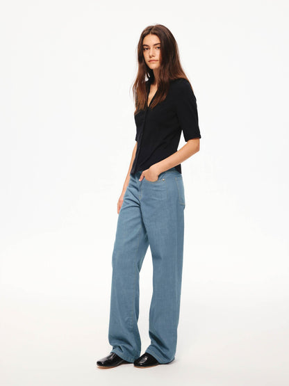 Northbutsouth Snowflake Texture Lightweight Slim Fit V-neck Mid Sleeve Women&