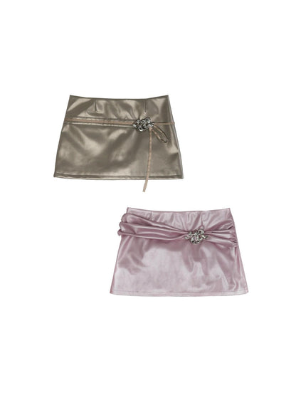nit alcove Sexy High Waist Pu A Line Zipper Aesthetic For Women Champagne Mini Skirts