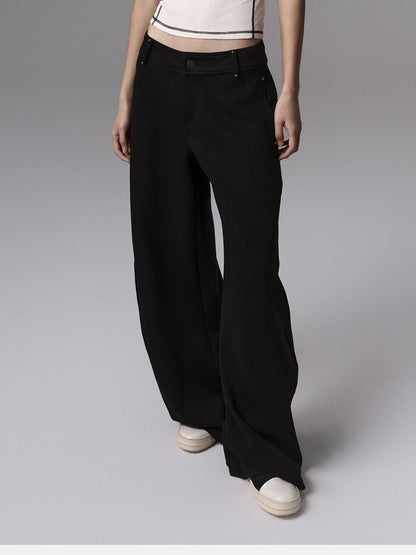 Low pixel Low Waist Dark Minimal Curved Button Fly Black Women Rayon Wide Leg Pants