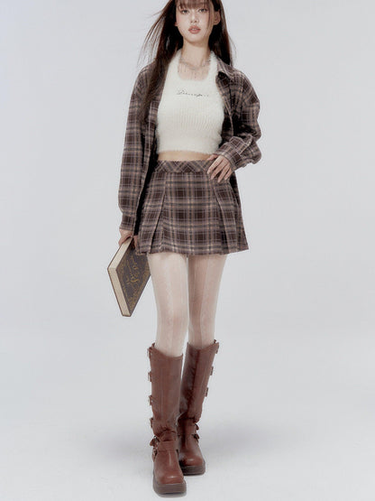 DKZ OFFICIAL Plaid Shirred Drop Shoulder Women&