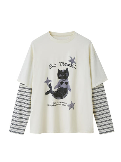 DIDDI MODA Mermaid Cat Fantasy Tee Lace Tiered Skirt Set