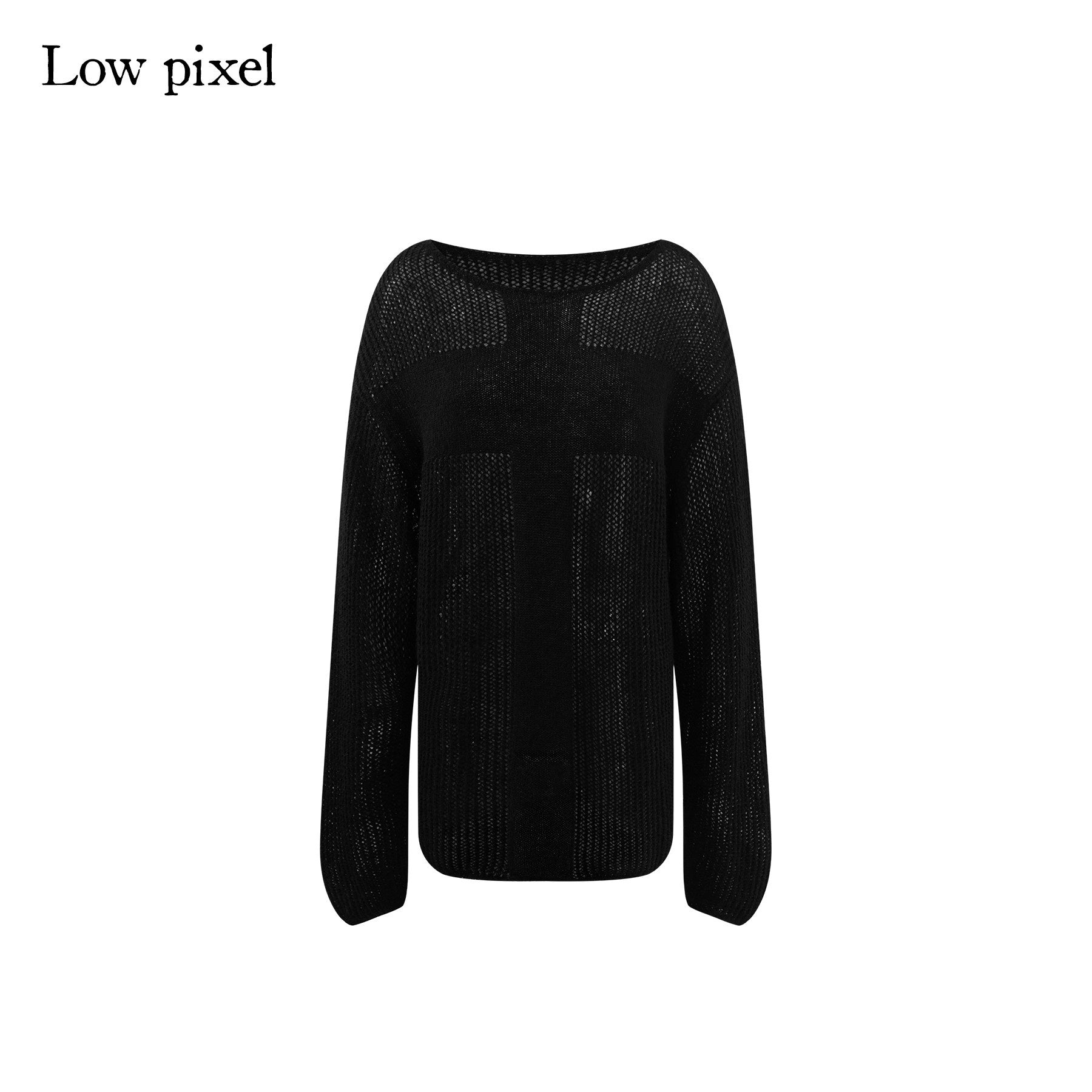 Low pixel Soft Alpaca Blend Patchwork Oversized Street Women Casual Crewneck Knit Sweaters