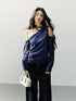 7Shiftin Cozy Casual Loose Backless Women Knit Pullover Blue Long Sleeve Sweaters