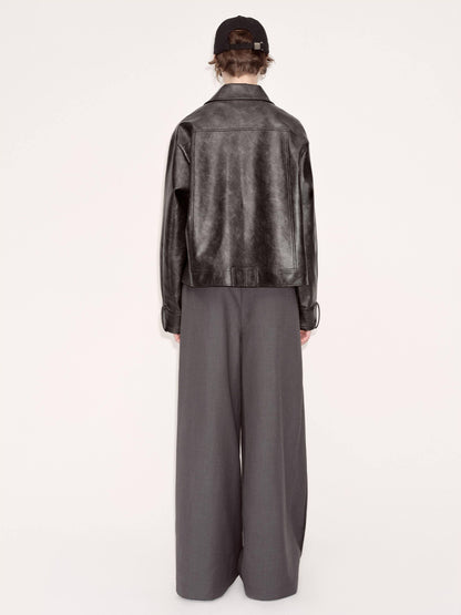 RUN TO THE FUTURE Minimalist Original Low Waist Women High Gray Poly Viscose Wide-Leg Pants