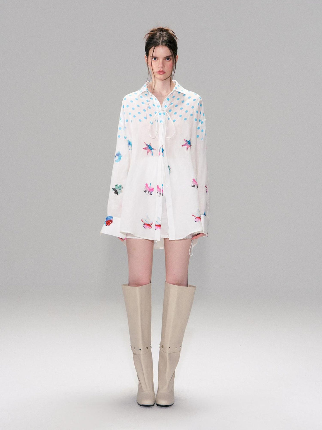 The NeverMore Soft Breathable Linen Blend Relaxed Drop Shoulder Polka Dot Long Sleeve Shirts