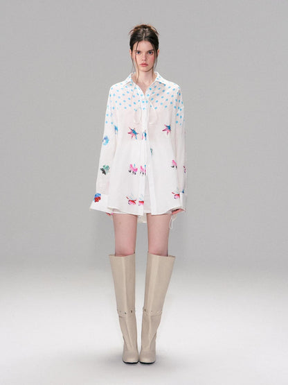 The NeverMore Soft Breathable Linen Blend Relaxed Drop Shoulder Polka Dot Long Sleeve Shirts