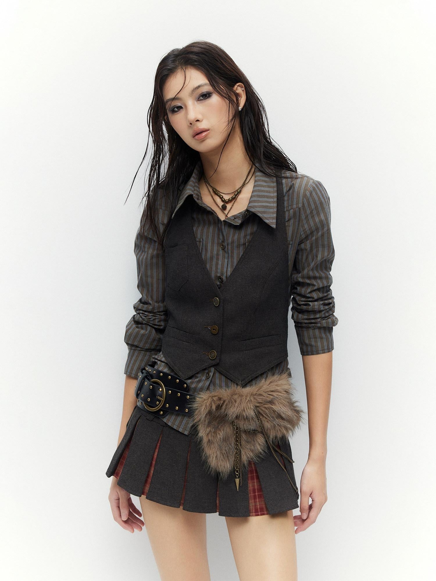 Low pixel Breathable Cotton Vintage Fitted Striped Button Long Sleeve Women Shirts