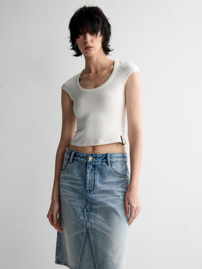 RUN TO THE FUTURE Versatile Slim Fit Short Solid Viscose Cotton Blend Women T Shirt Crop Tops