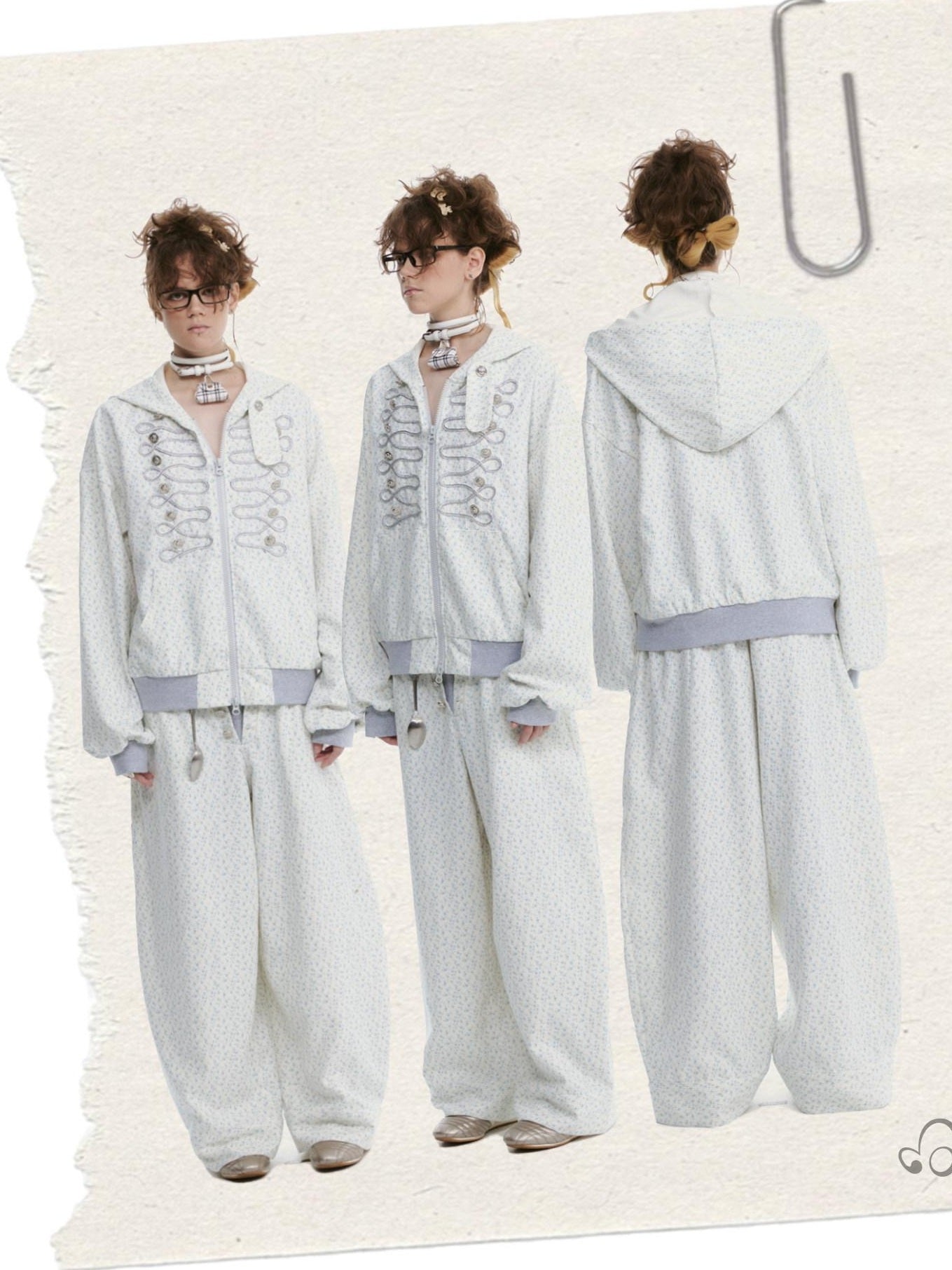 nit alcove Floral Zip Hoodie Loose Fit Long Sleeve Unisex Long Pants Top &amp; Pants Sets