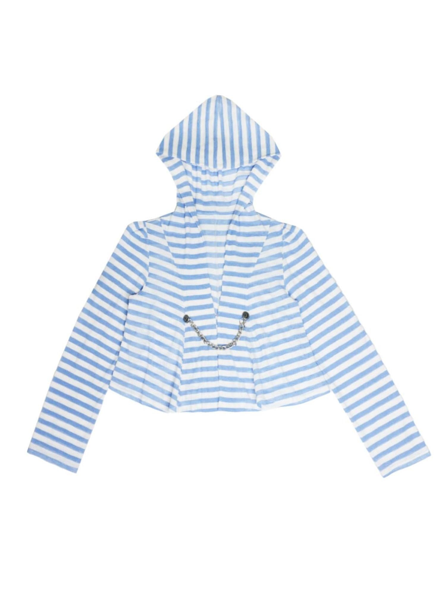 nit alcove Uv Asymmetric Slim Longsleeve Women Blue Striped Cross Print Basic Crop Tops