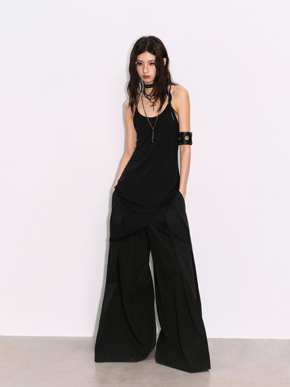 Low pixel Soft Bamboo Fiber Stretch Spaghetti Strap Pullover Black Midi Dresses