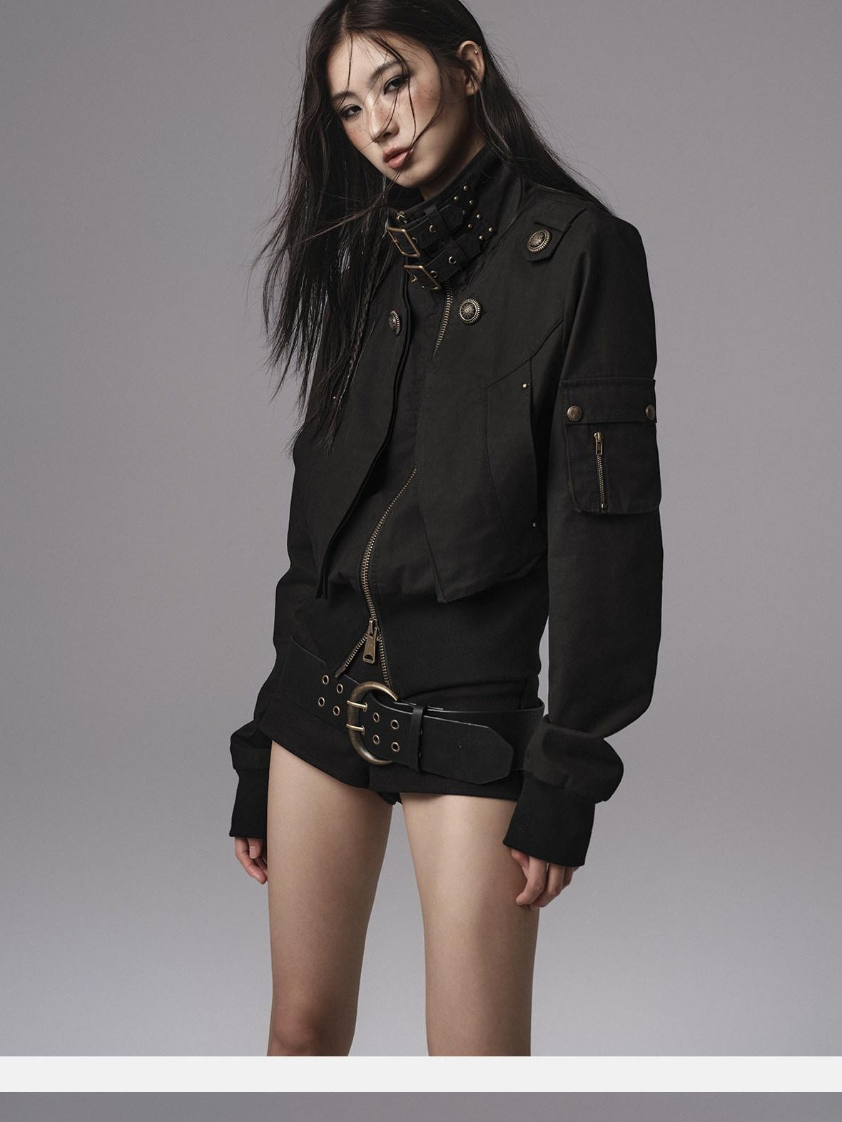 Low pixel Windproof Vintage Slim Metal Detail Women Cotton Lyocell Button Cropped Jackets