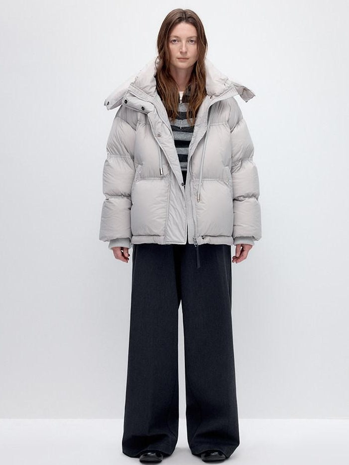 RUN TO THE FUTURE 90 White Duck Down Loose Fit Detachable Hood Midlength Pocket Down Jackets