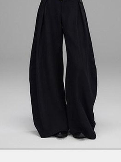 Low pixel Black Wool Blend Low Rise Zipper Casual Straight Hem Women Wide Leg Pants
