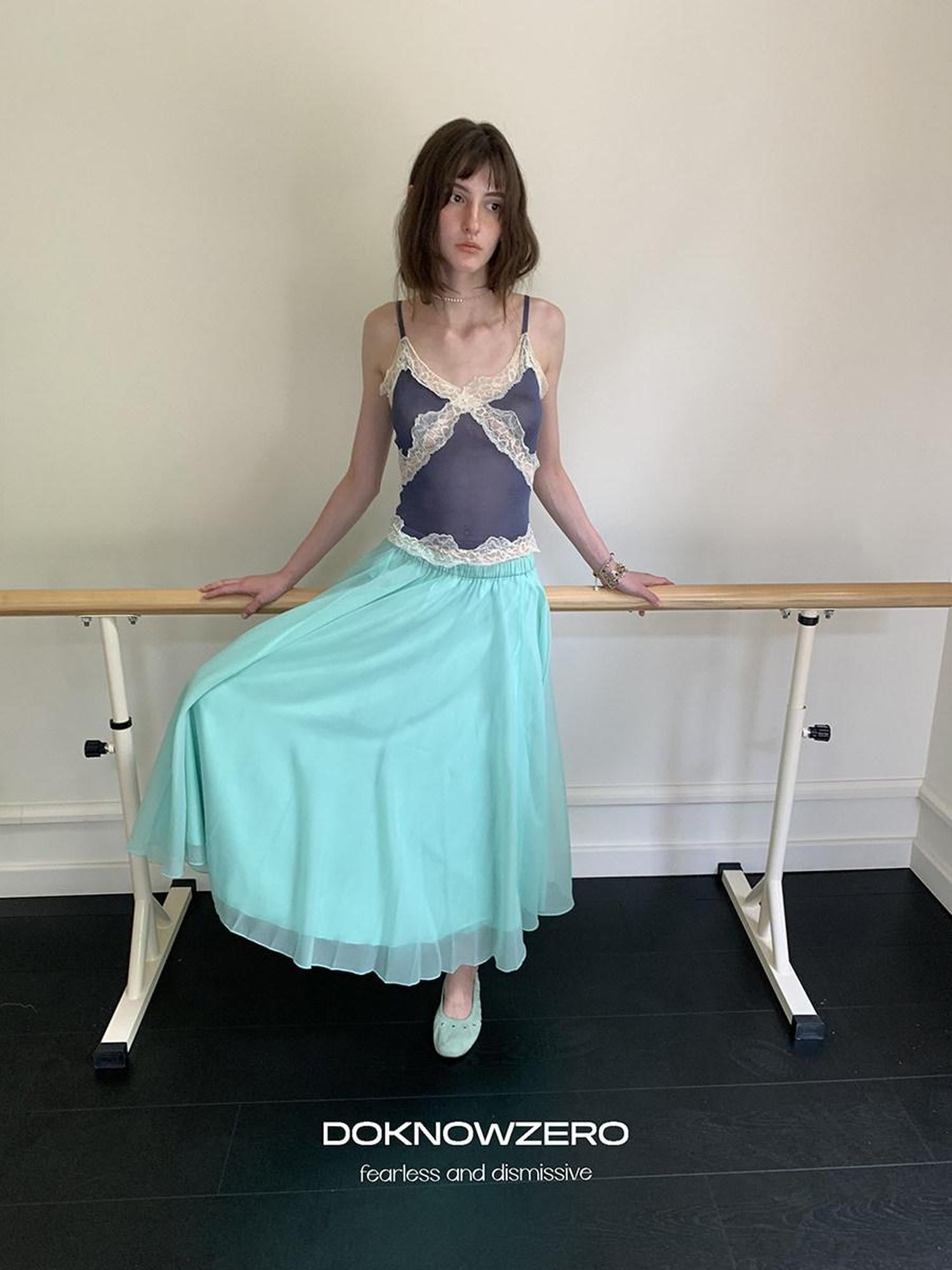 DKZ OFFICIAL Mint Green Tulle A Line Drapey Elastic Waist Women&