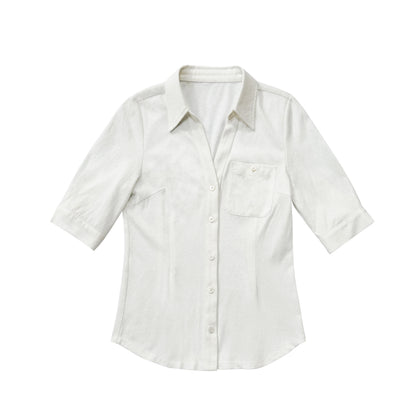 Northbutsouth_Snowflake_Texture_Lightweight_Slim_Fit_V-neck_Mid_Sleeve_Women&