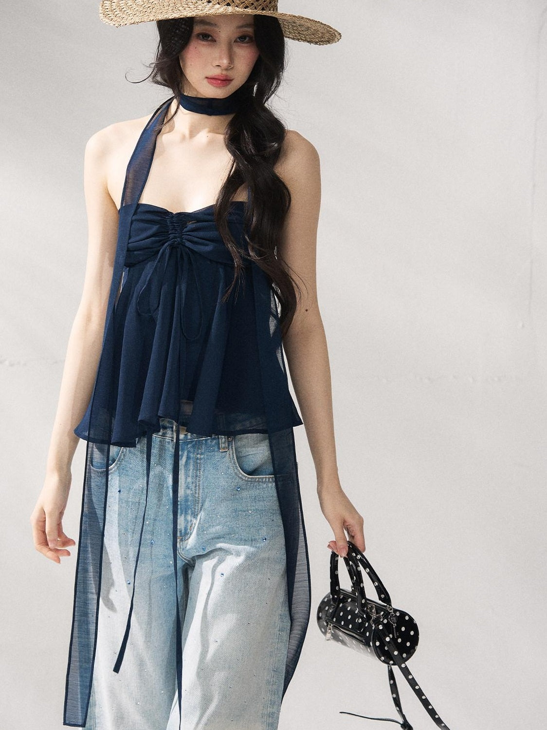 7Shiftin Tie Front Cropped Loose Fit Versatile Solid Color S M L Tube Tops