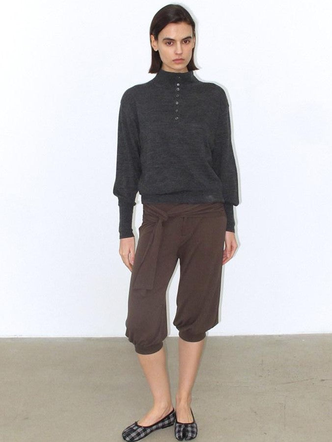 Mito de dar Chestnut Brown Sandwashed Knit Drawstring Tulip Cuff Women&