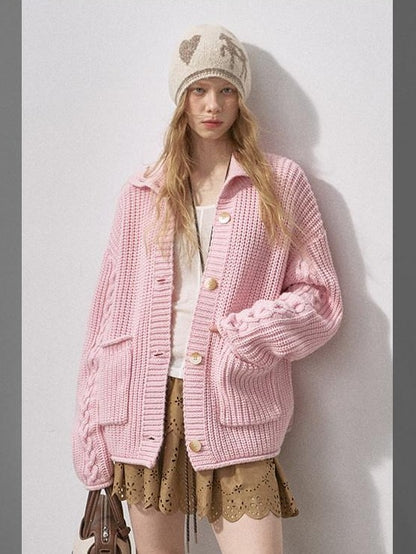 DIDDI MODA Sakura Pink Chunky Cable Knit Women&