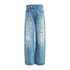 RUN TO THE FUTURE Durable Distressed Low Rise Loose Fit Casual Light Blue Denim Wide-Leg Jeans