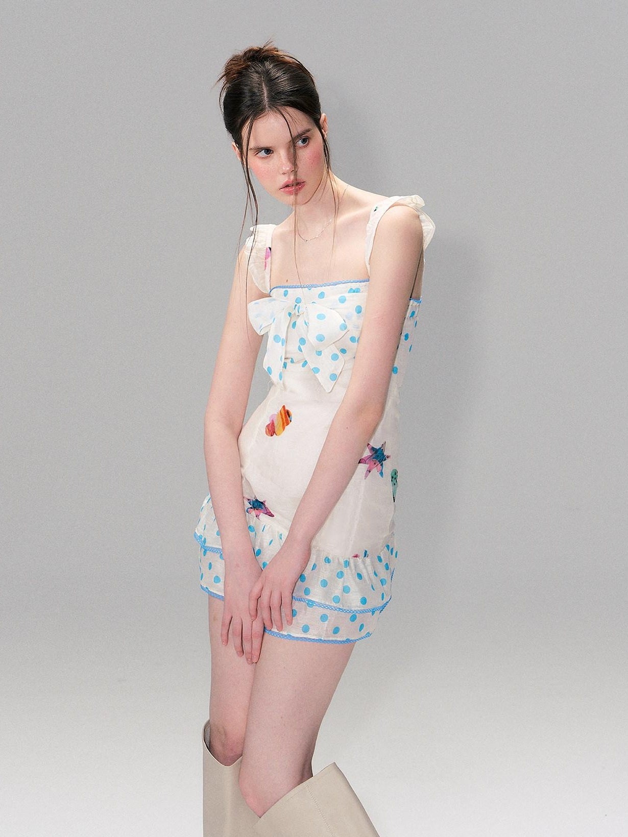 The NeverMore Linen Tie Waist Square Neck Aline Slim Ladies Printed Mini Dresses
