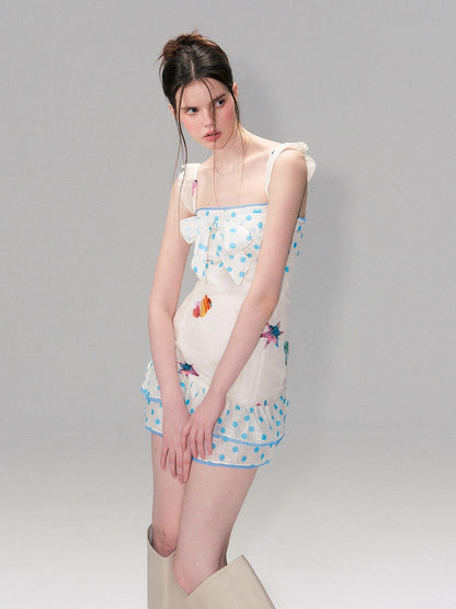 The NeverMore Linen Tie Waist Square Neck Aline Slim Ladies Printed Mini Dresses