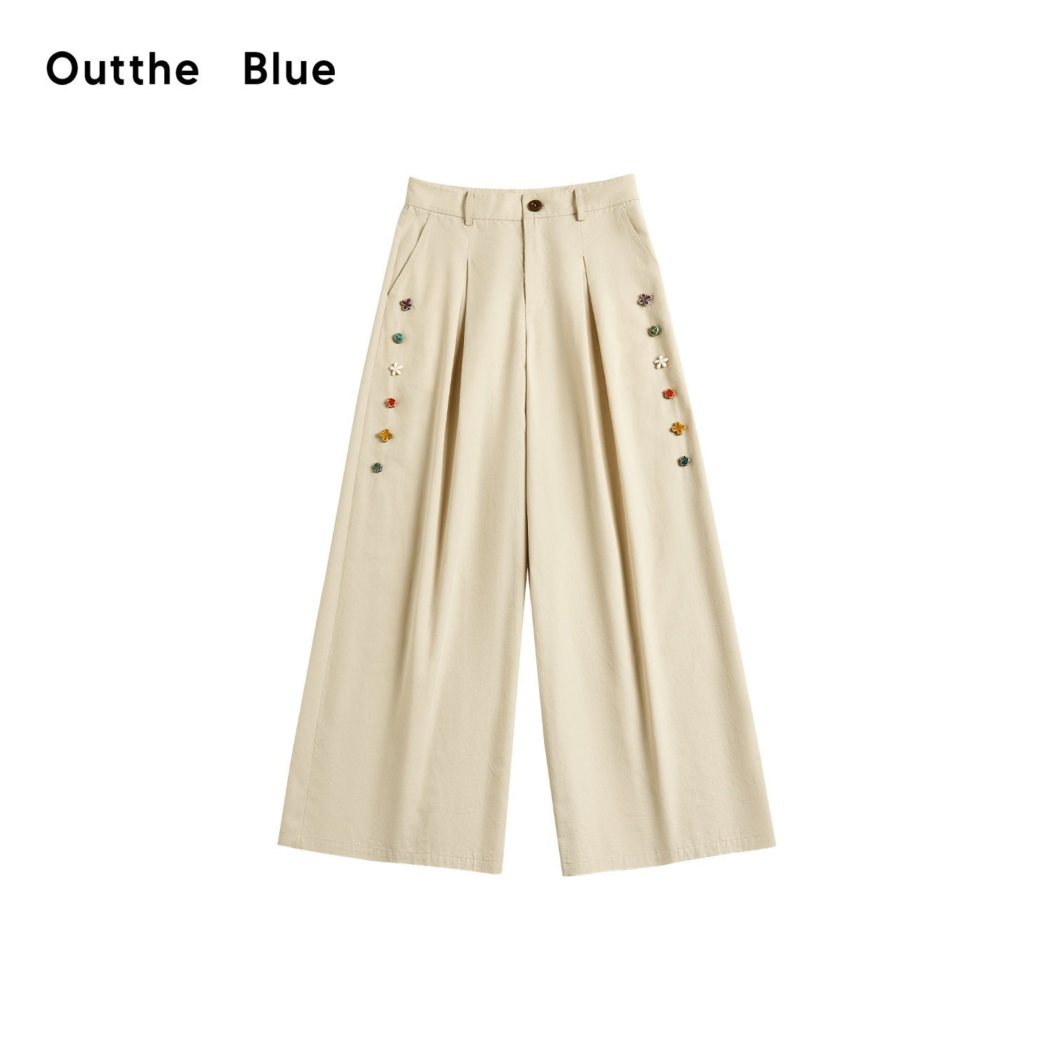 OuttheBlue Cotton Lyocell Minimal Natural Waist Zipper Light Grey Khaki Wide Leg Pants