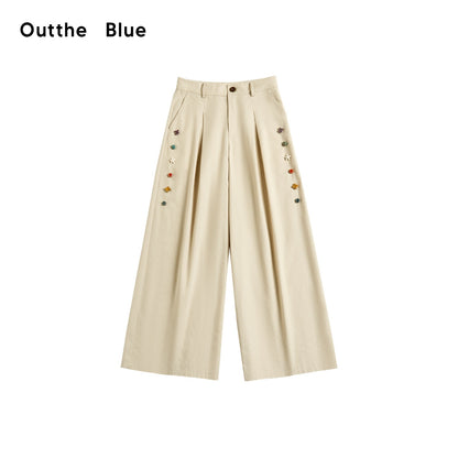 OuttheBlue Cotton Lyocell Minimal Natural Waist Zipper Light Grey Khaki Wide Leg Pants
