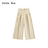 OuttheBlue Cotton Lyocell Minimal Natural Waist Zipper Light Grey Khaki Wide Leg Pants