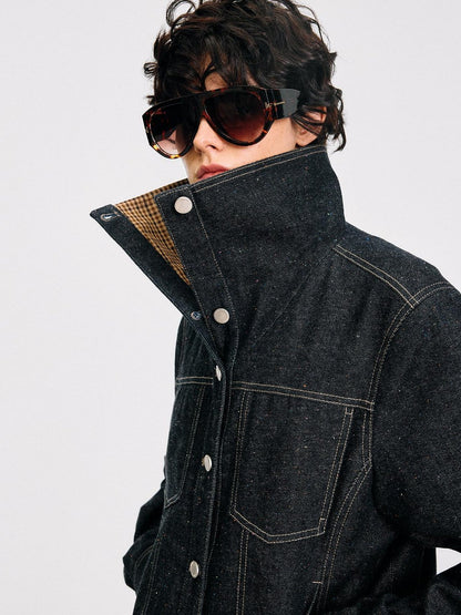 RUN TO THE FUTURE Indigo Relaxed Commuter Loose Fit Long Sleeve Solid Single Button Denim Jackets
