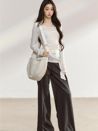 7Shiftin High Waist Commuter Straight Fit Long Dark Gray Teen Girls Straight Pants