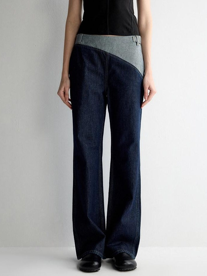 RUN TO THE FUTURE Durable Washed Denim Low Rise Loose Fit Casual Zip Fly Wide-Leg Jeans