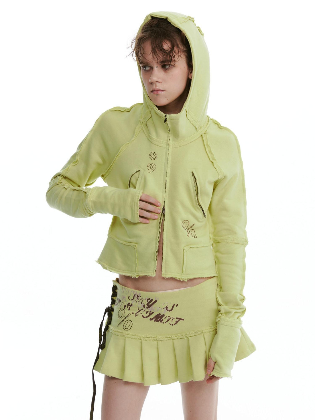 nit alcove Embroidered Patch Two Piece Set Casual Long Sleeve High Waist Women Letter Hoodie