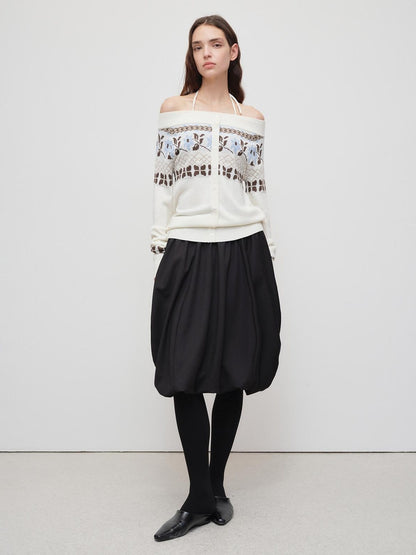 RUN TO THE FUTURE Soft Wool Blend Vintage Loose Pleated Women Knit Pullover Beige Black Sweaters