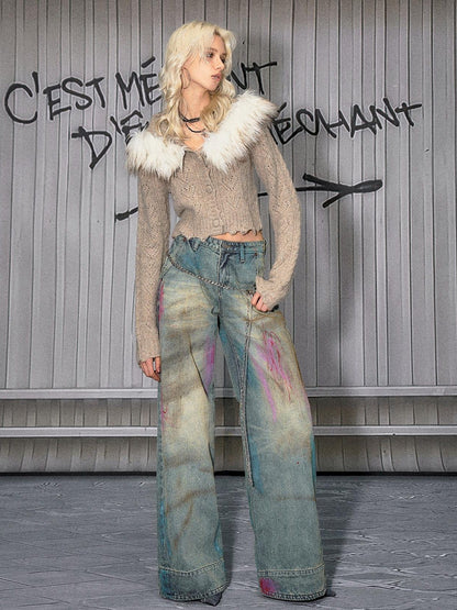 The NeverMore Washed Blue Button Fly Mid Rise Slight Stretch Sexy Straight Leg Jeans