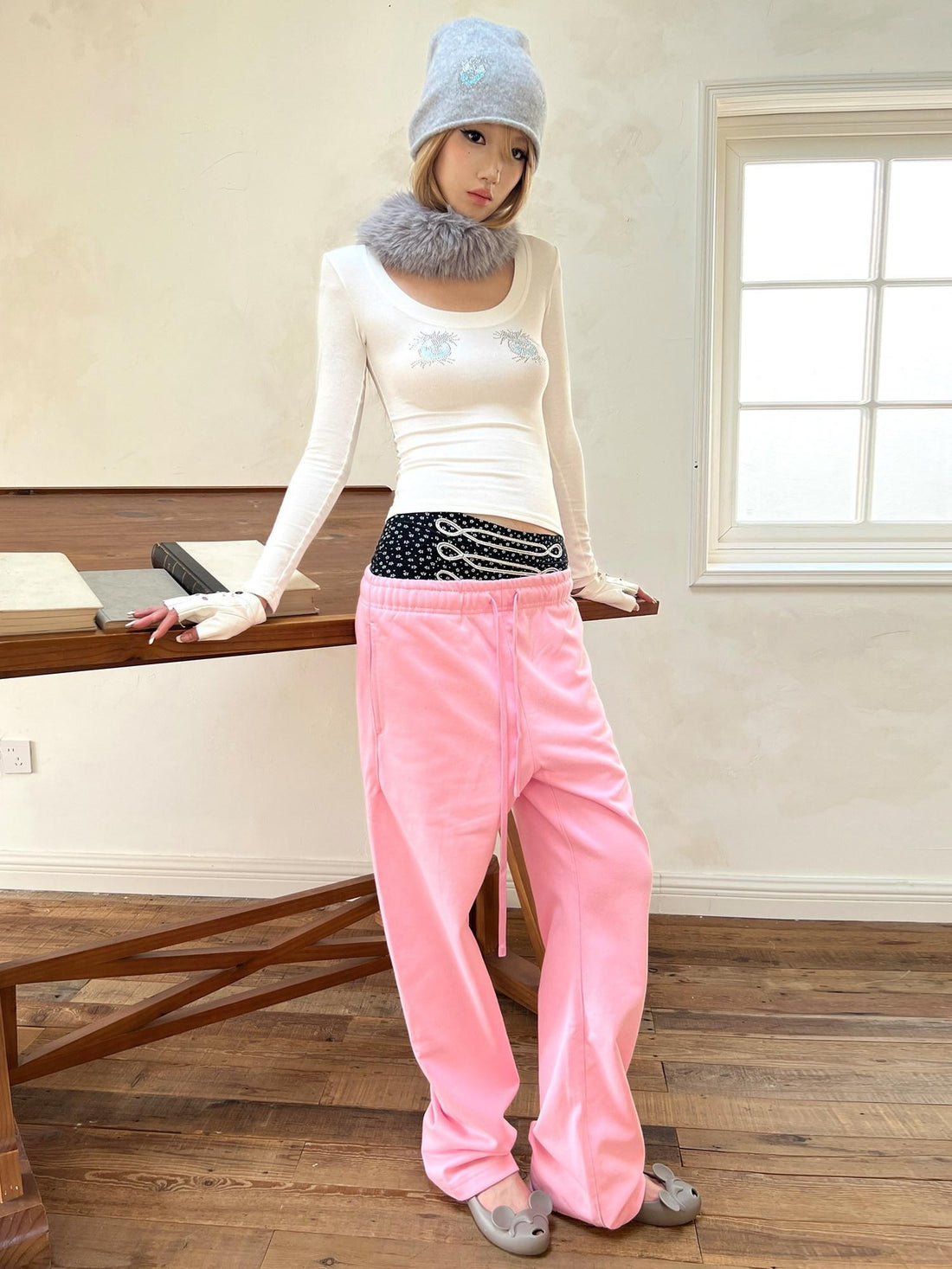nit alcove 100 Percent Cotton Soft Comfort Casual Natural Waist Unisex Pink Straight Pants