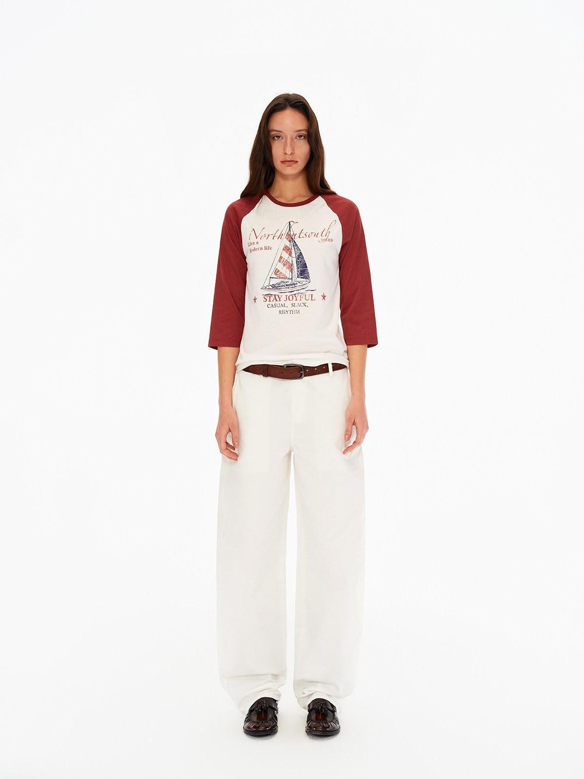 Northbutsouth Sail Distressed Print Logo Contrast Raglan Women&