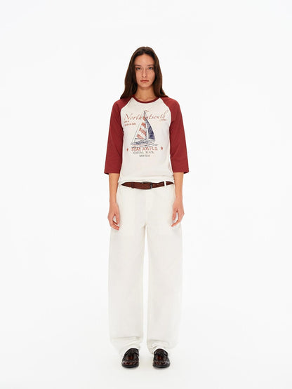 Northbutsouth Sail Distressed Print Logo Contrast Raglan Women&