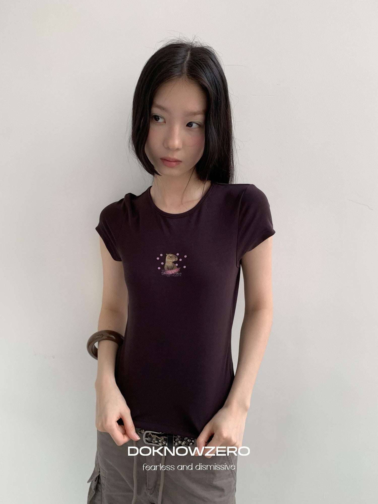DKZ OFFICIAL Coffee Retro Print Slim Fit Women&