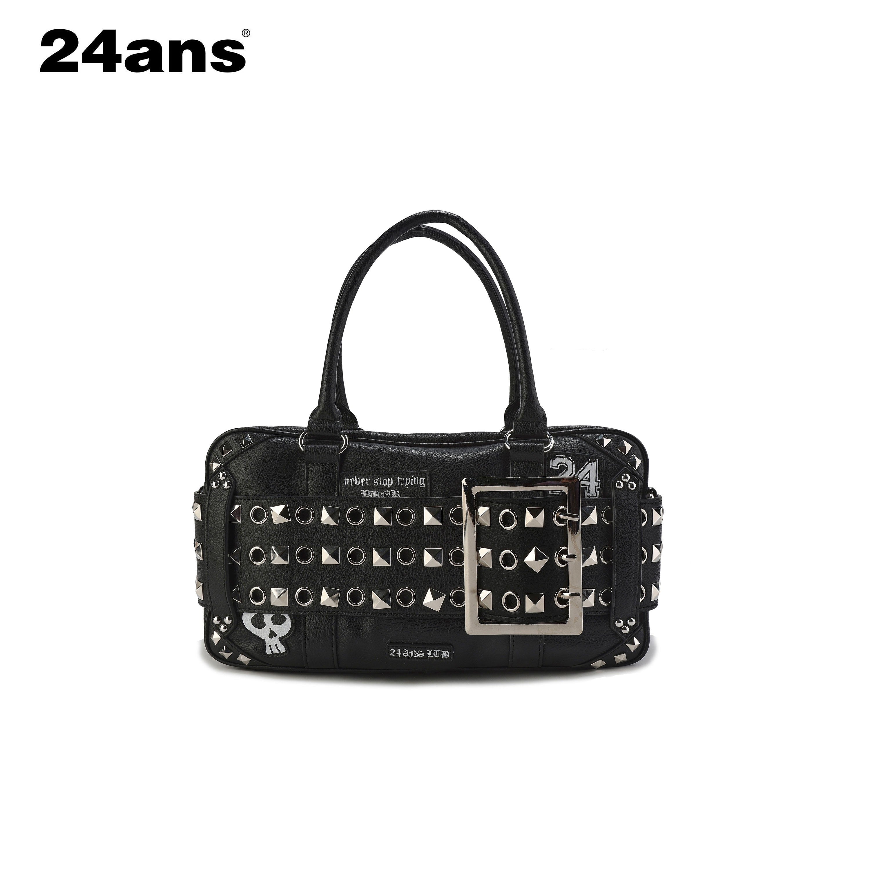 24ans Premium Woven Leather Square Top Handle Unisex Everyday Snap Closure Handbags