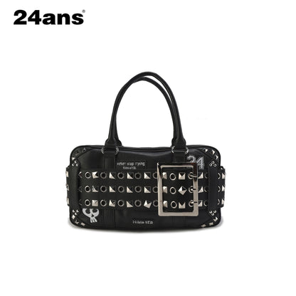 24ans Premium Woven Leather Square Top Handle Unisex Everyday Snap Closure Handbags