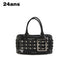 24ans Premium Woven Leather Square Top Handle Unisex Everyday Snap Closure Handbags