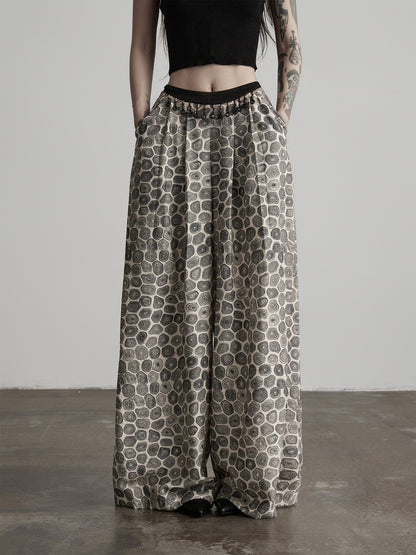 INDULGE Durable Viscose Blend Vintage Patchwork Abstract Pockets Women Wide-Leg Pants