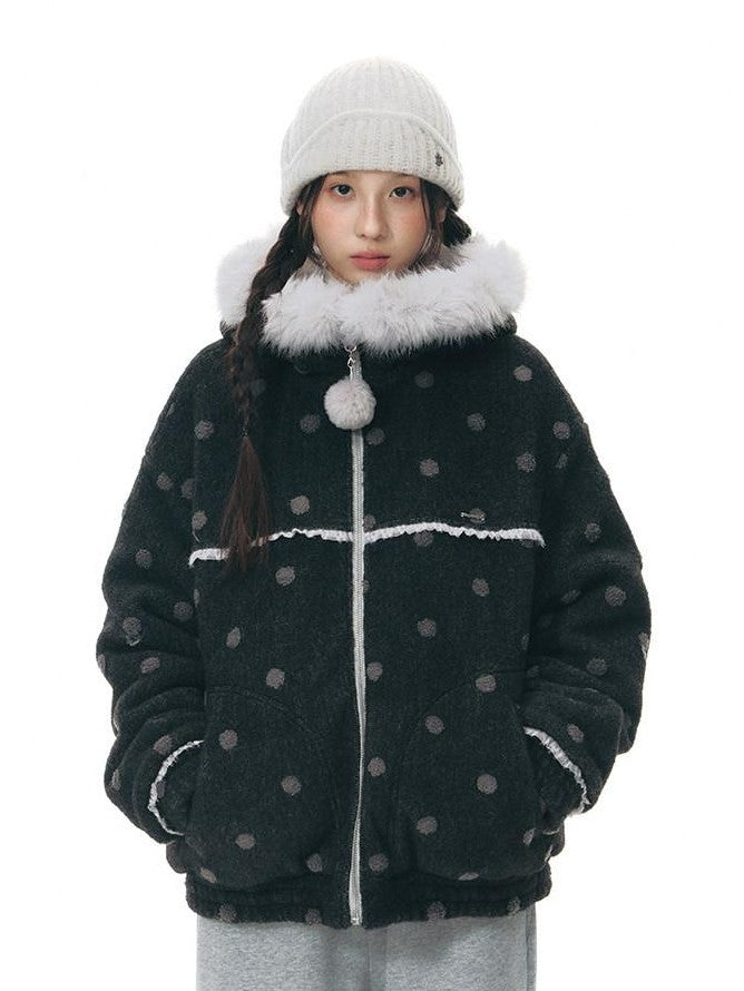 NAPSNAPS Black Polka Dot Reversible Patchwork Hooded Women&