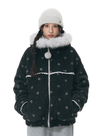 NAPSNAPS Black Polka Dot Reversible Patchwork Hooded Women&