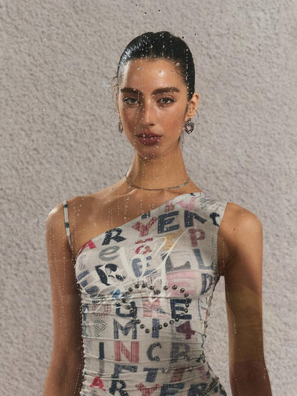 The NeverMore Original Backless Slim Fit Cropped Cotton Women Printed Letter Tank Tops