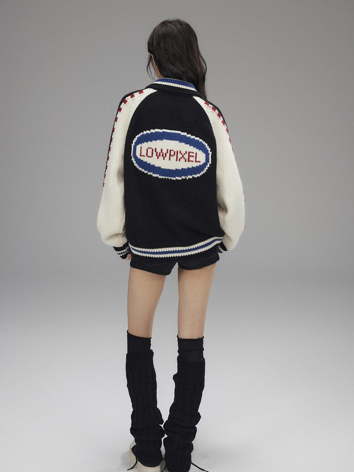 Low pixel Wool Blend Hooded Zip Colorblock Loose Casual Women Animal Print Cropped Jackets