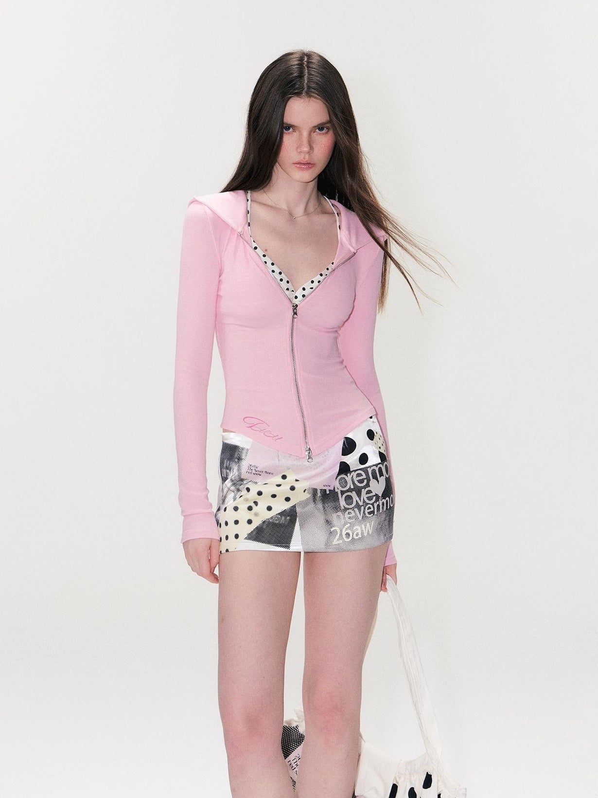 The NeverMore Soft Modal Fabric Sexy Slim Fit Hooded Zip Cropped Pink Women Hoodie
